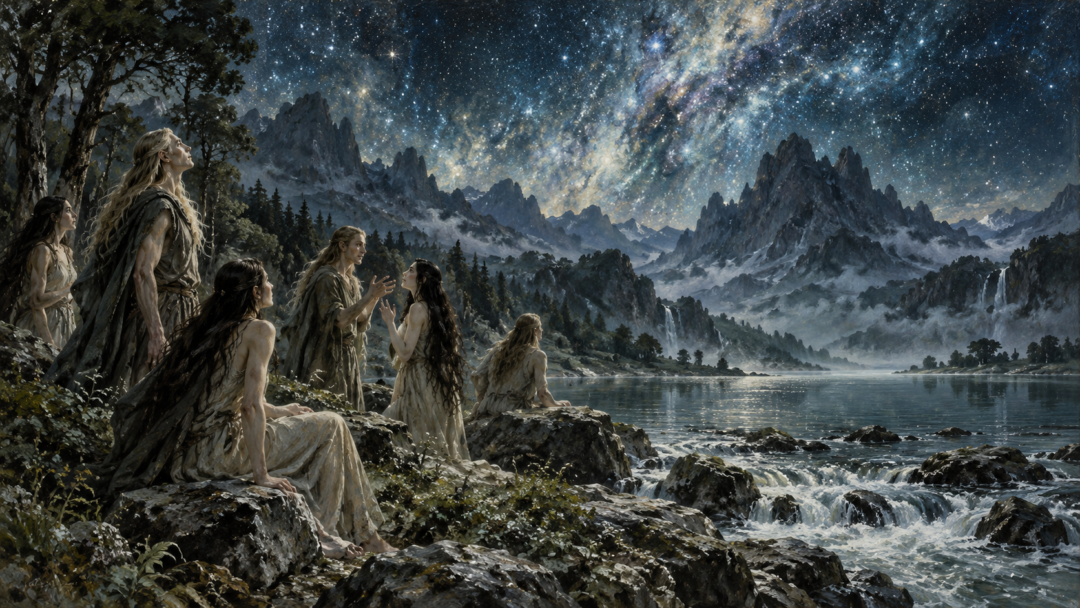 The first Elves awaken beside the starlit waters of Cuiviénen, where they began developing speech and named themselves the Quendi.