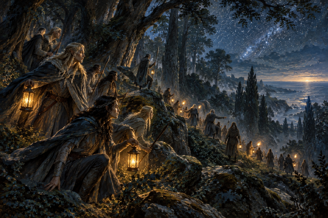 The Teleri search the forests of Beleriand for their vanished king Elwë.