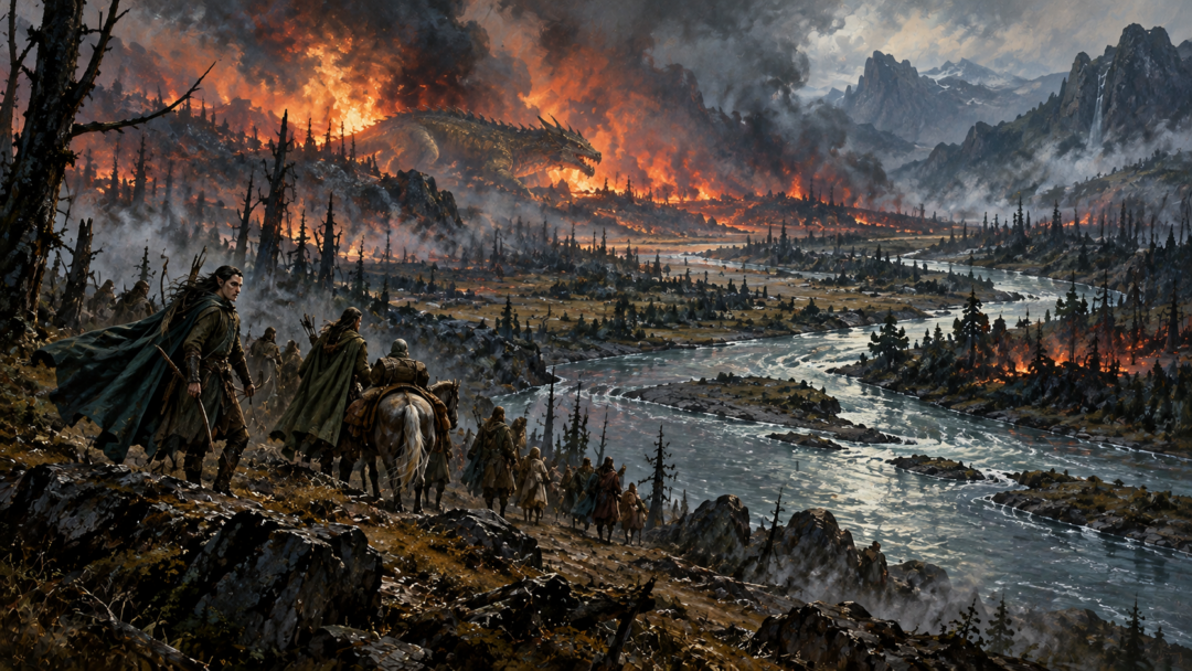 Refugees leaving ravaged Thargelion near Gelion after the northern defenses collapse during the Dagor Bragollach