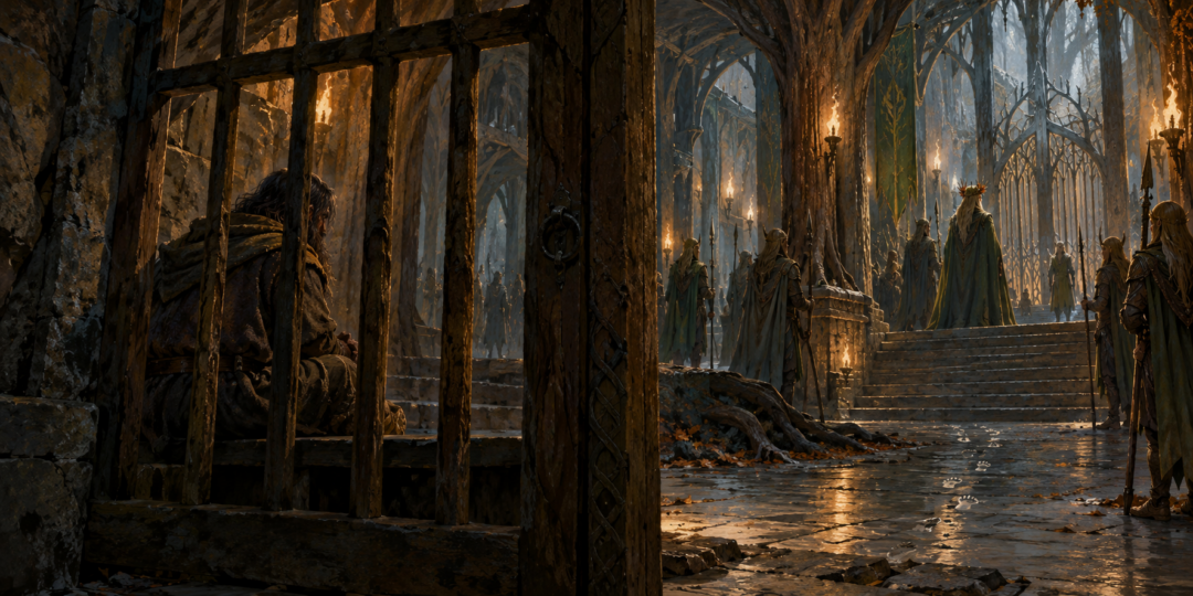 Thorin imprisoned in the Woodland Realm while keeping the purpose of the quest to Erebor secret