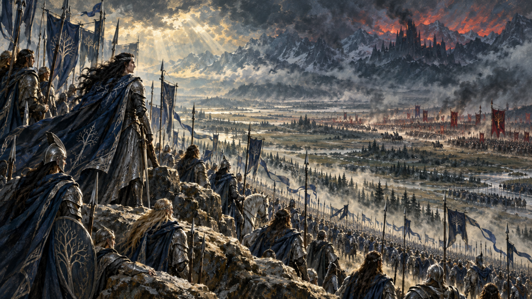 Fingon's western army and the distant forces of Maedhros prepare for their coordinated offensive against Angband during the Nirnaeth Arnoediad.